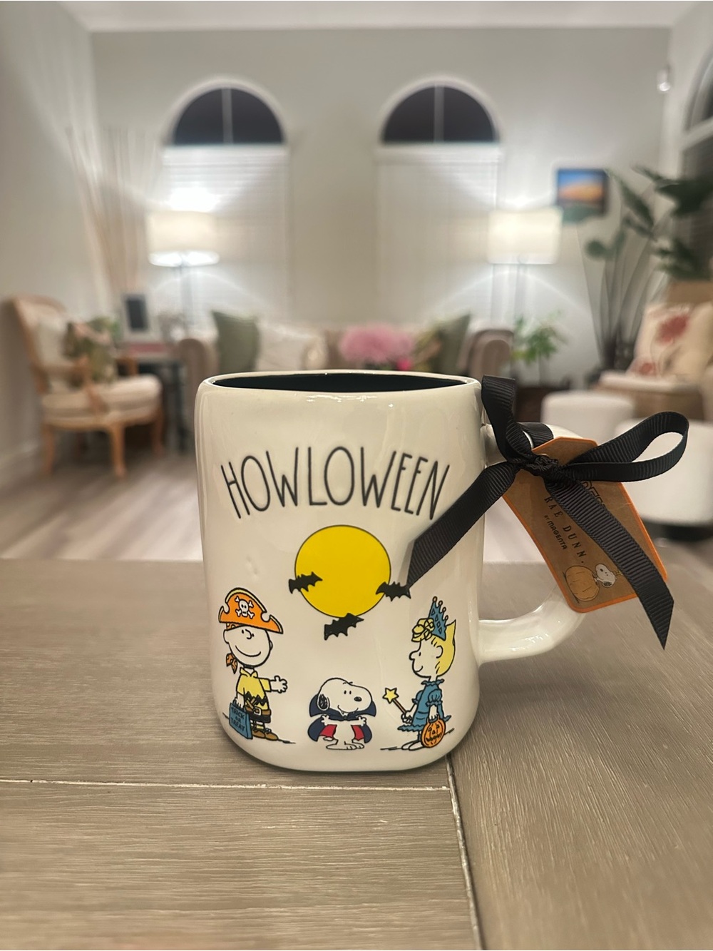 Rae Dunn White Ceramic 'Beware of Dog' Mug with Yellow Doghouse